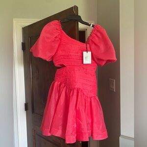Aje. Joan Puff Sleeve Mini Dress - Rouge Pink - US Size 4 - New with Tags